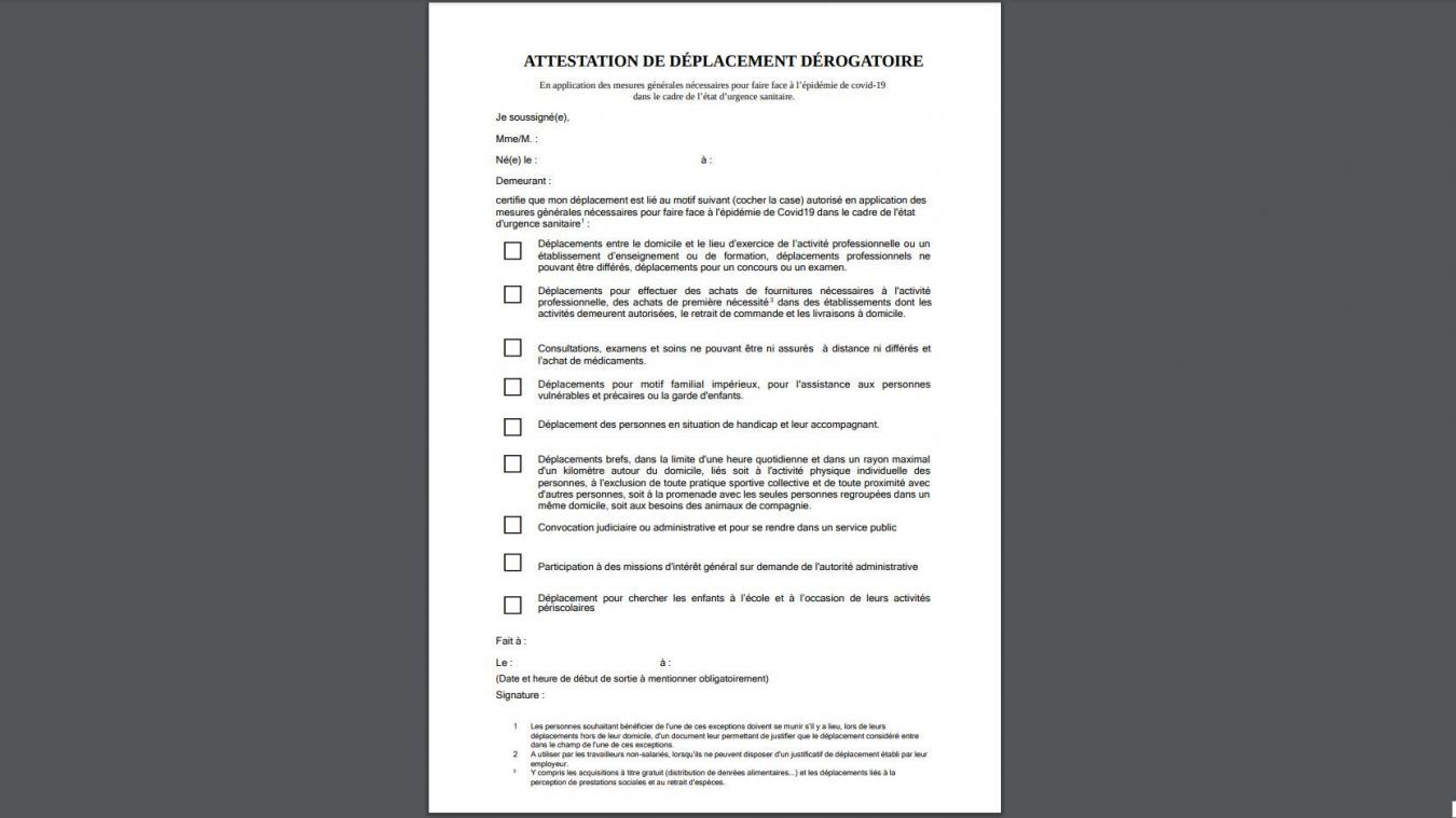 Attestations De Deplacements Derogatoires